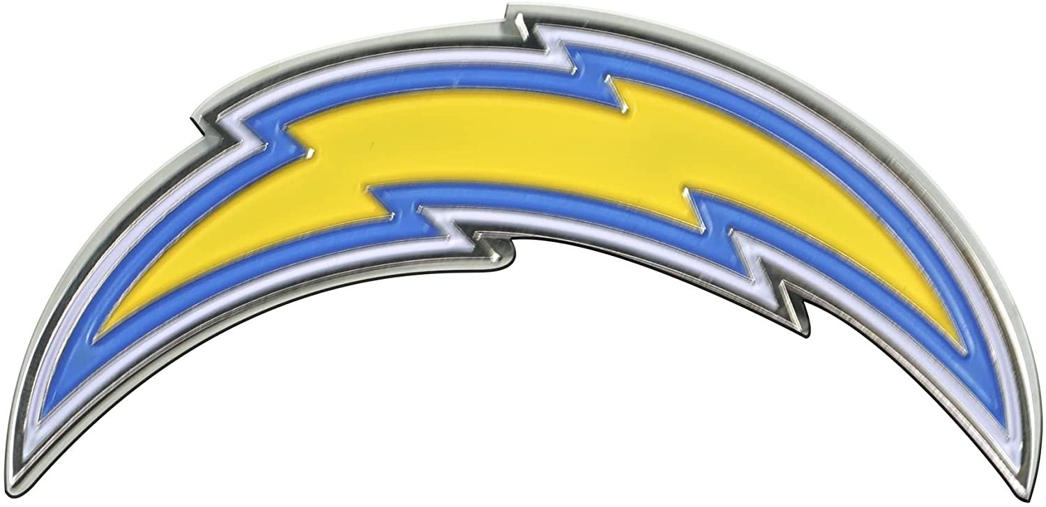 Los Angeles Chargers Premium Solid Metal Raised Auto Emblem, Team Color, Shape Cut, Adhesive Backing 1