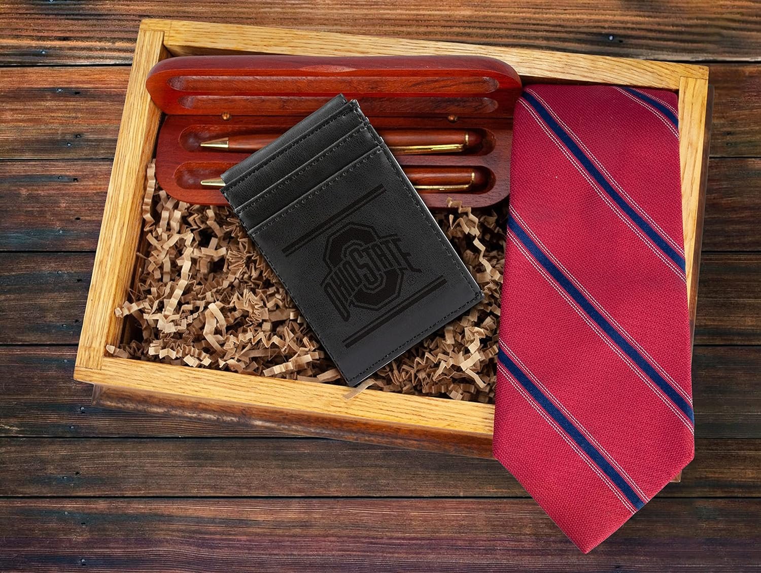 Ohio State University Buckeyes Premium Black Leather Wallet, Front Pocket Magnetic Money Clip, Laser Engraved, Vegan 4