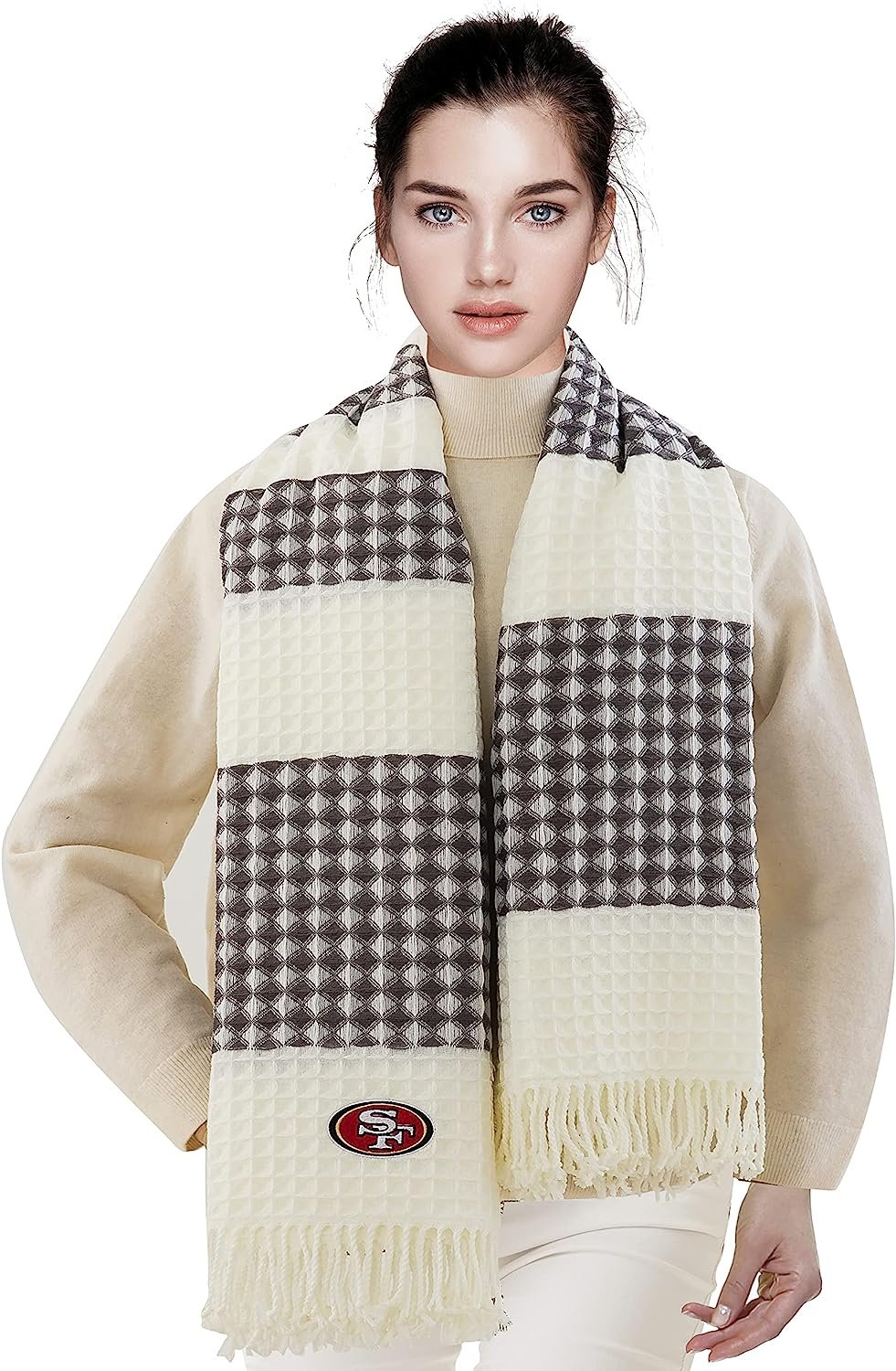 Northwest The Company NFL San Francisco 49ers Waffle Weave Jacquard Throw Blanket, 50" x 60", White/Grey 6