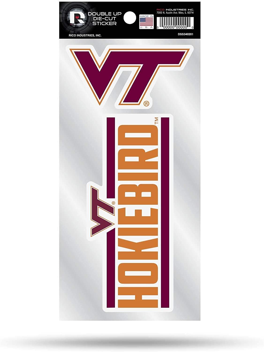 Virginia Tech University Hokies 2-Piece Double Up Die Cut Sticker Decal Sheet, 4x8 Inch 1