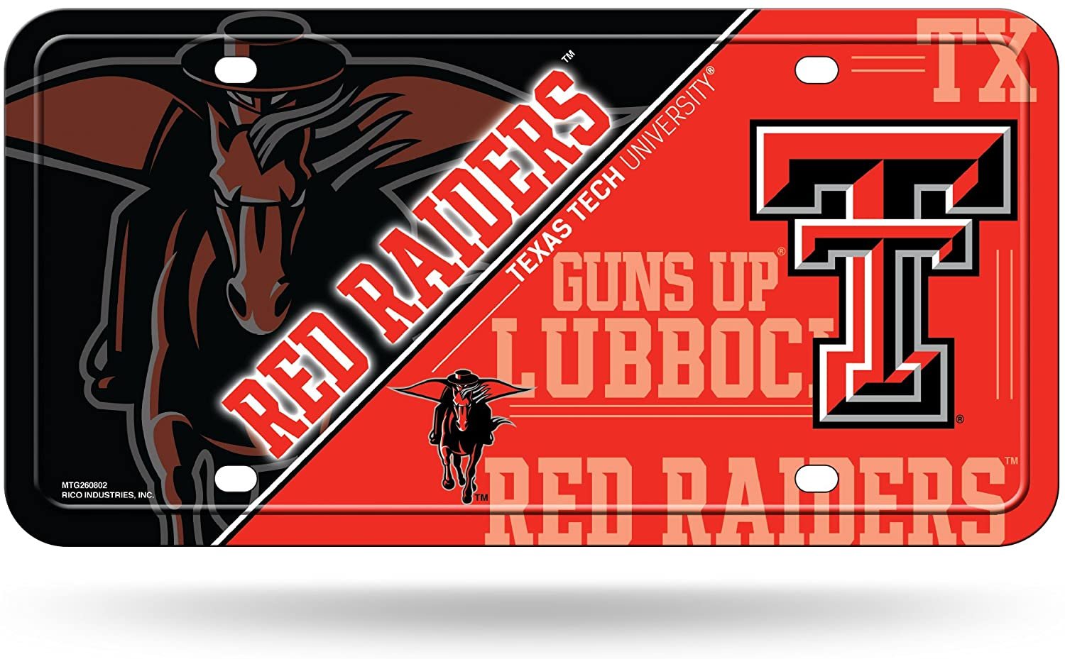 Texas Tech University Red Raiders Metal Auto Tag License Plate, Split Design, 6x12 Inch 1
