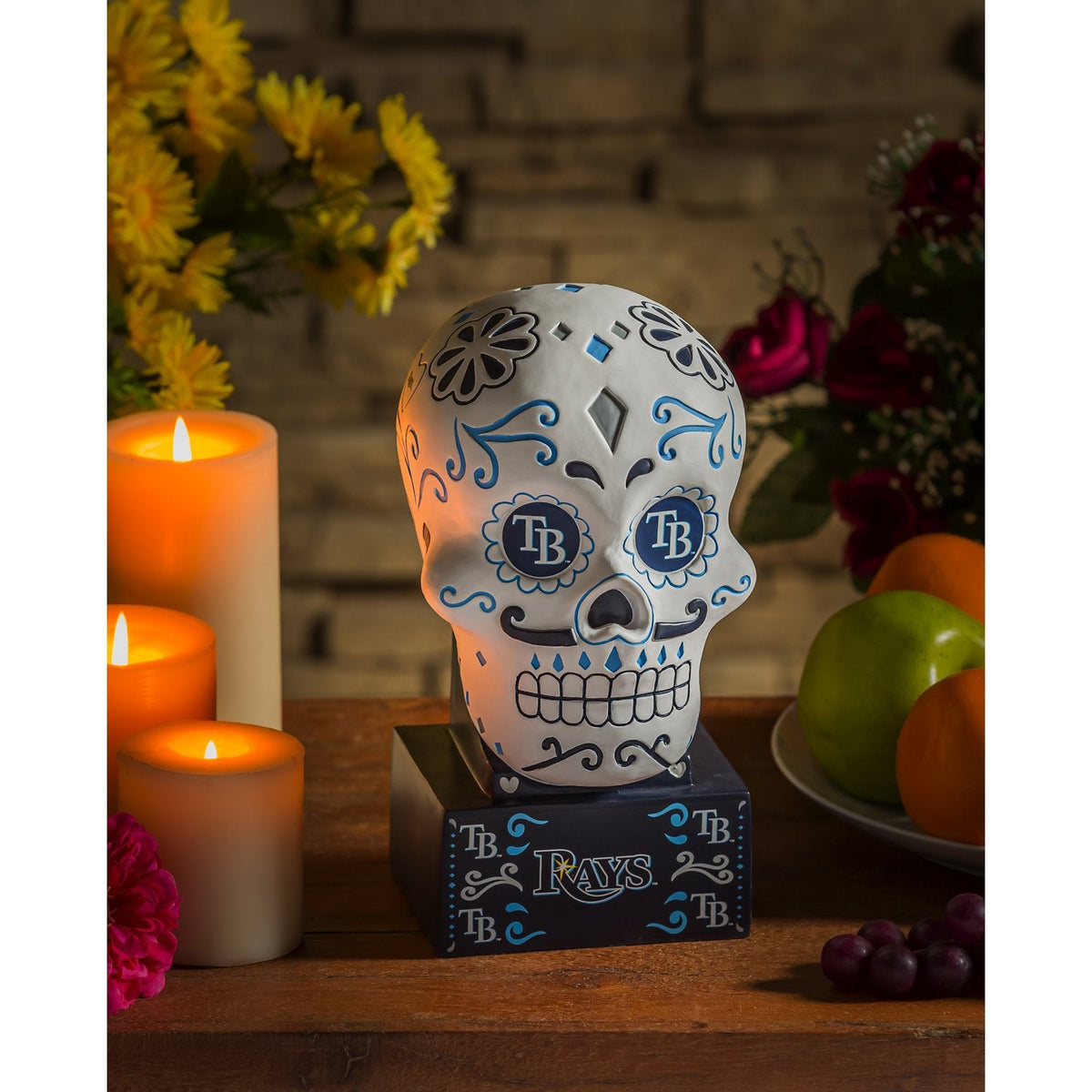 Tampa Bay Rays 10 Inch Sugar Skull Outdoor Statue Decoration Good Luck 3