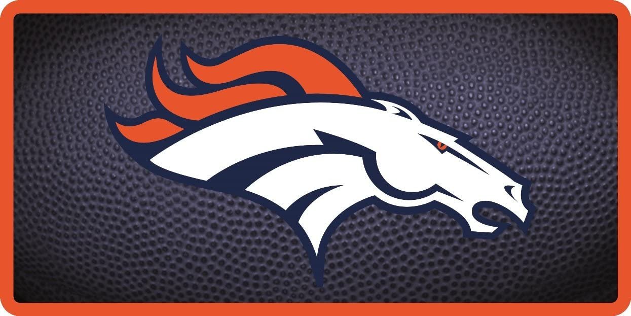 Denver Broncos Premium Laser Cut Tag License Plate, Team Ball Design, Mirrored Acrylic Inlaid, 6x12 Inch 1