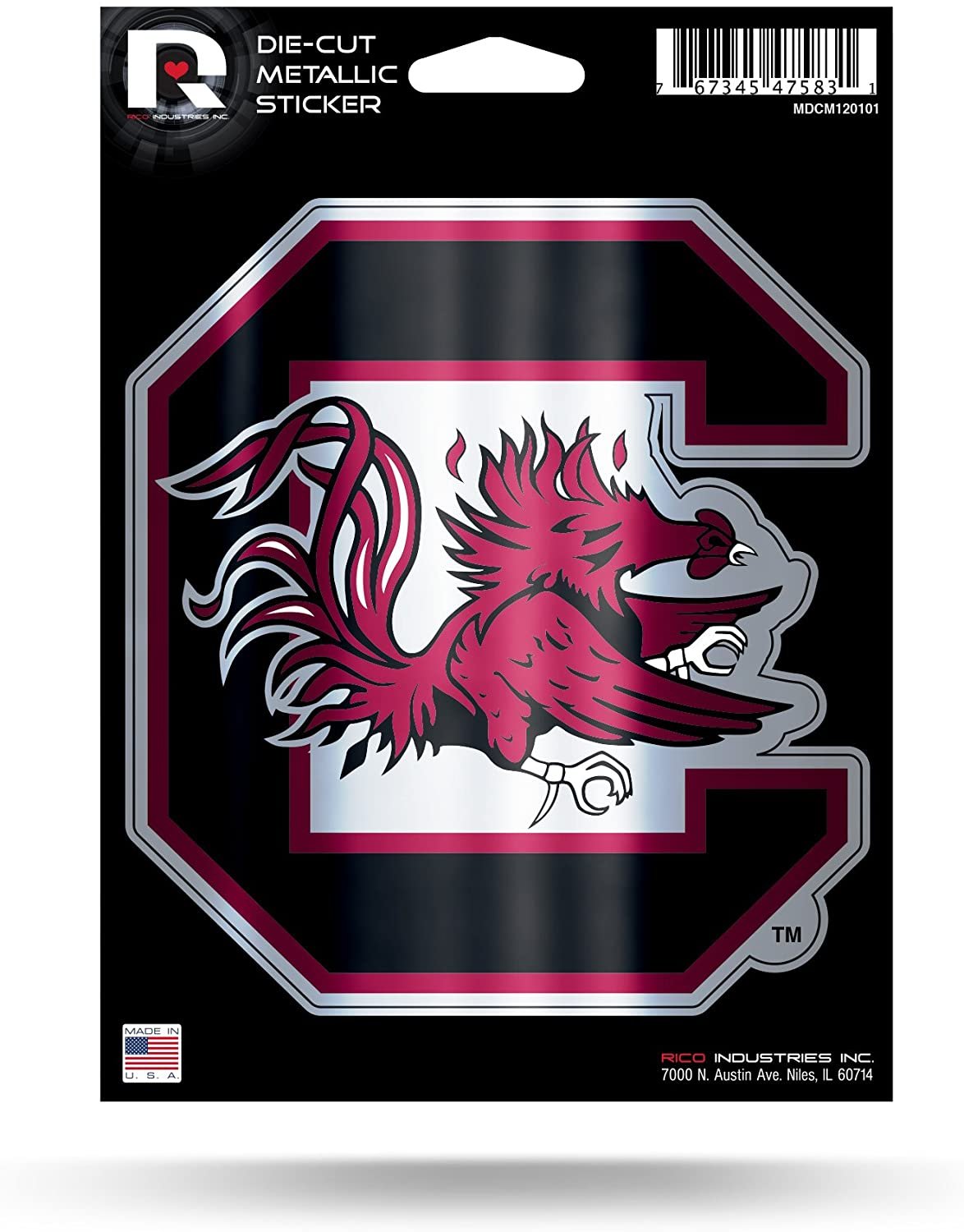 South Carolina Gamecocks Die Cut Metallic Sticker University of