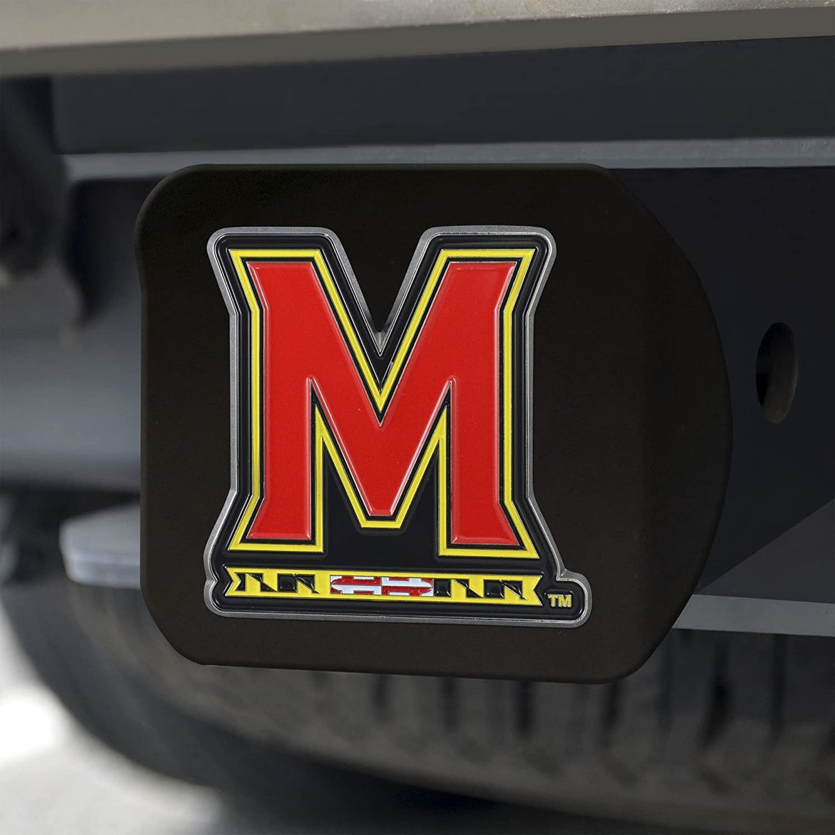 Maryland Terrapins Solid Metal Black Hitch Cover with Color Metal Emblem 2 Inch Square Type III University of