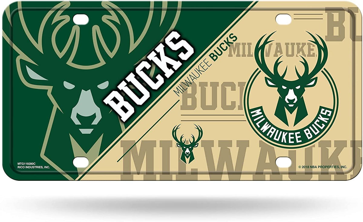 Milwaukee Bucks Metal Auto Tag License Plate, Split Design, 6x12 Inch 1