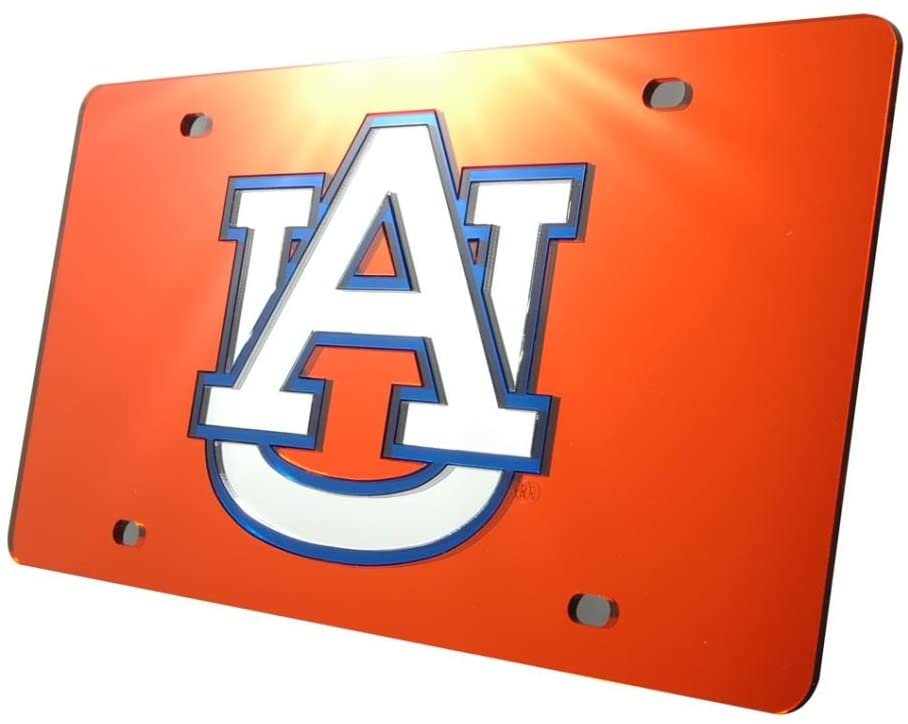 Auburn University Tigers Premium Laser Cut Tag License Plate, Orange Mirrored Acrylic Inlaid, 6x12 Inch