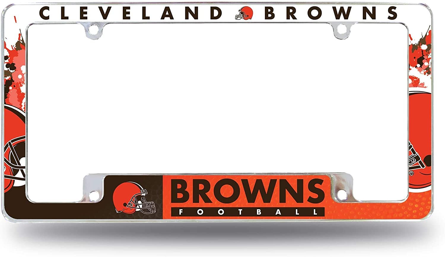 Cleveland Browns Metal License Plate Frame Chrome Tag Cover All Over Design 6x12 Inch 1
