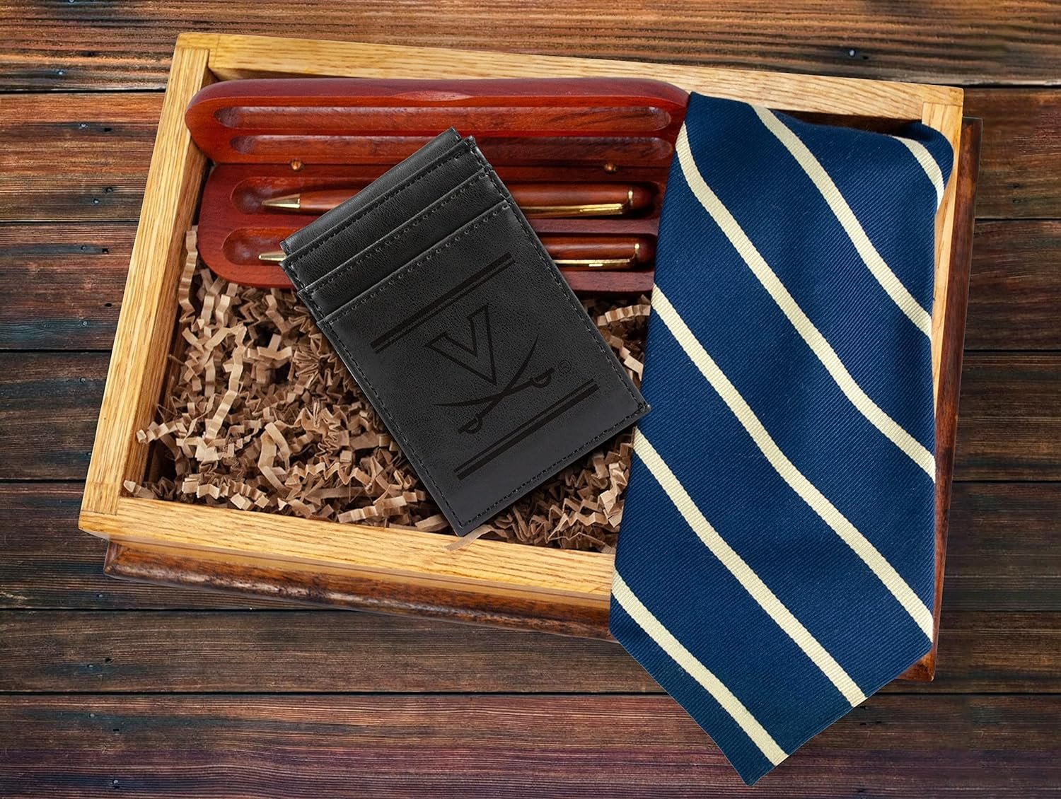 University of Virginia Cavaliers Premium Black Leather Wallet, Front Pocket Magnetic Money Clip, Laser Engraved, Vegan 4