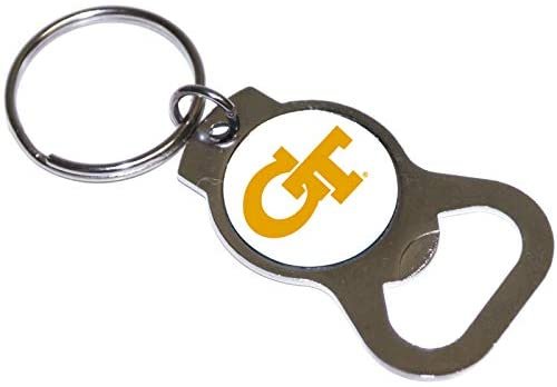Georgia Tech Yellow Jackets Premium Solid Metal Bottle Opener Keychain, Silver Key Ring, Team Logo 1