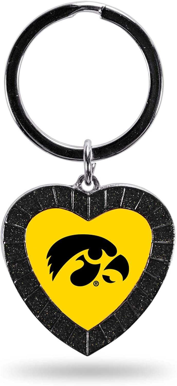 NCAA Iowa Hawkeyes NCAA Rhinestone Heart Colored Keychain, Black, 3-inches in length 1