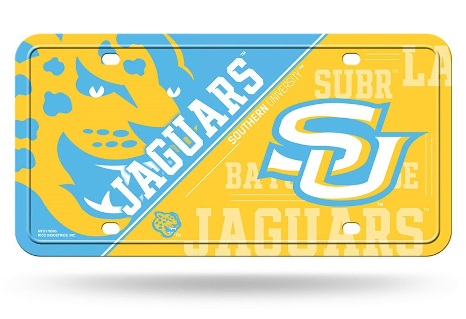 Southern University Jaguars Metal Auto Tag License Plate, Split Design, 6x12 Inch 1