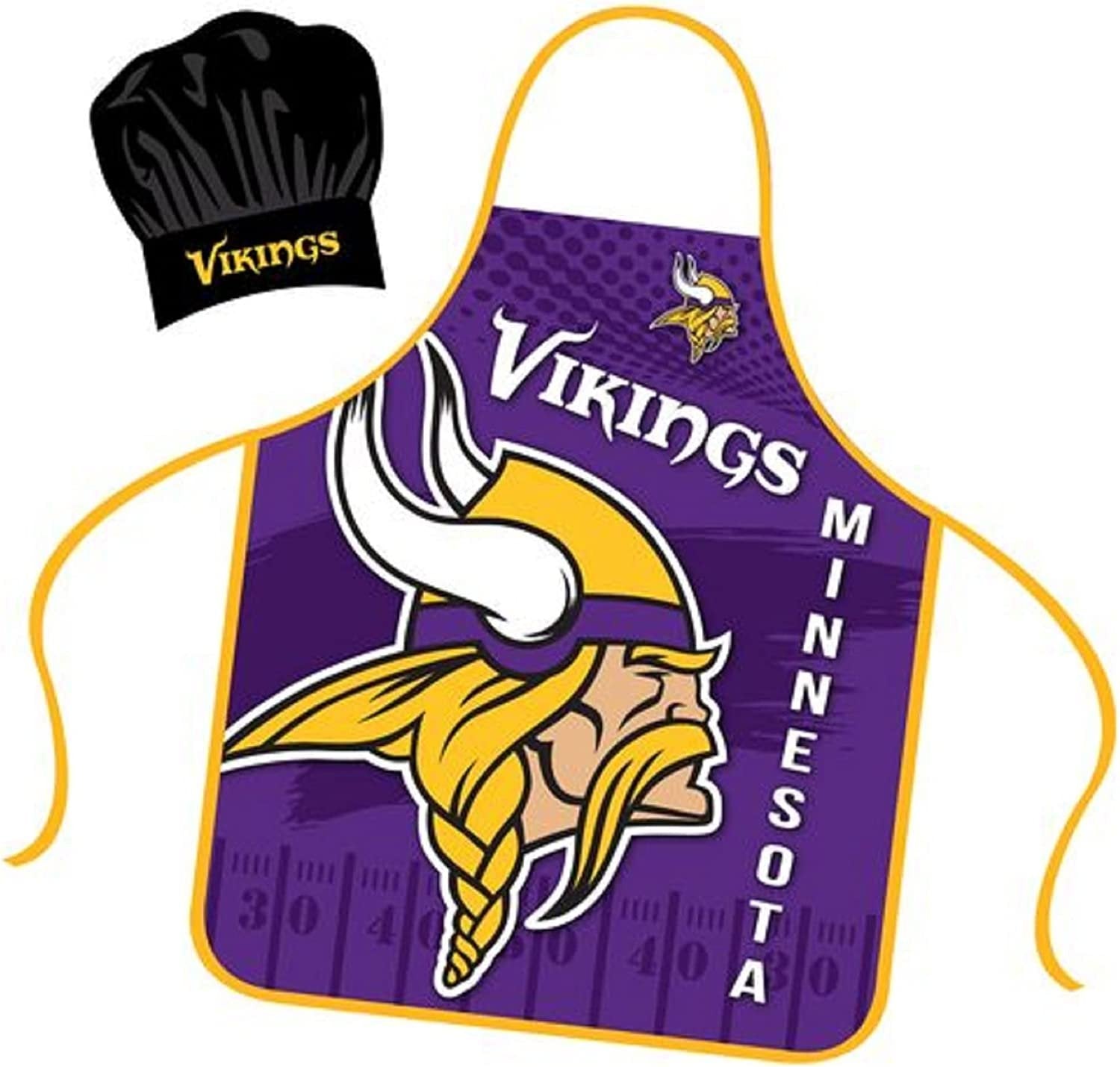Minnesota Vikings Apron Chef Hat Set Full Color Universal Size Tie Back Grilling Tailgate BBQ Cooking Host 1