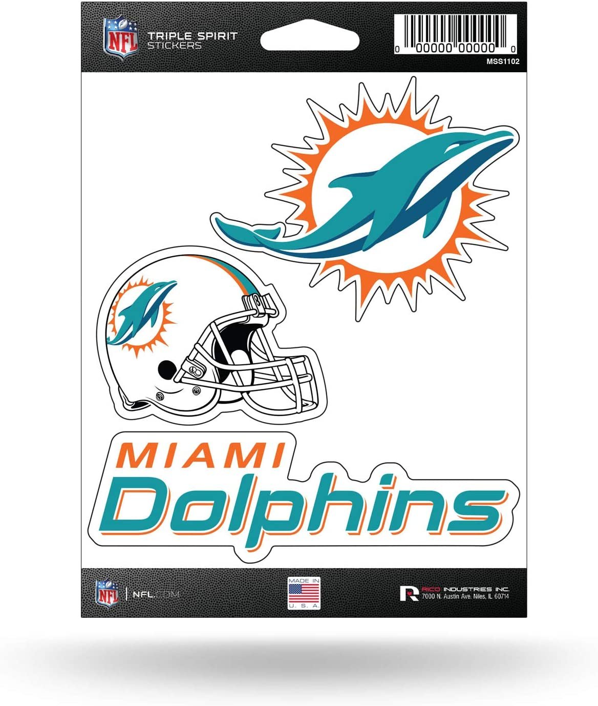 Miami Dolphins 3-Piece Triple Sticker Die Cut Spirit Decal Sheet 1