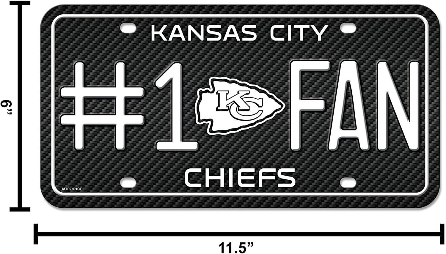 Kansas City Chiefs #1 Fan Metal License Plate Tag Carbon Fiber Design 12x6 Inch 5