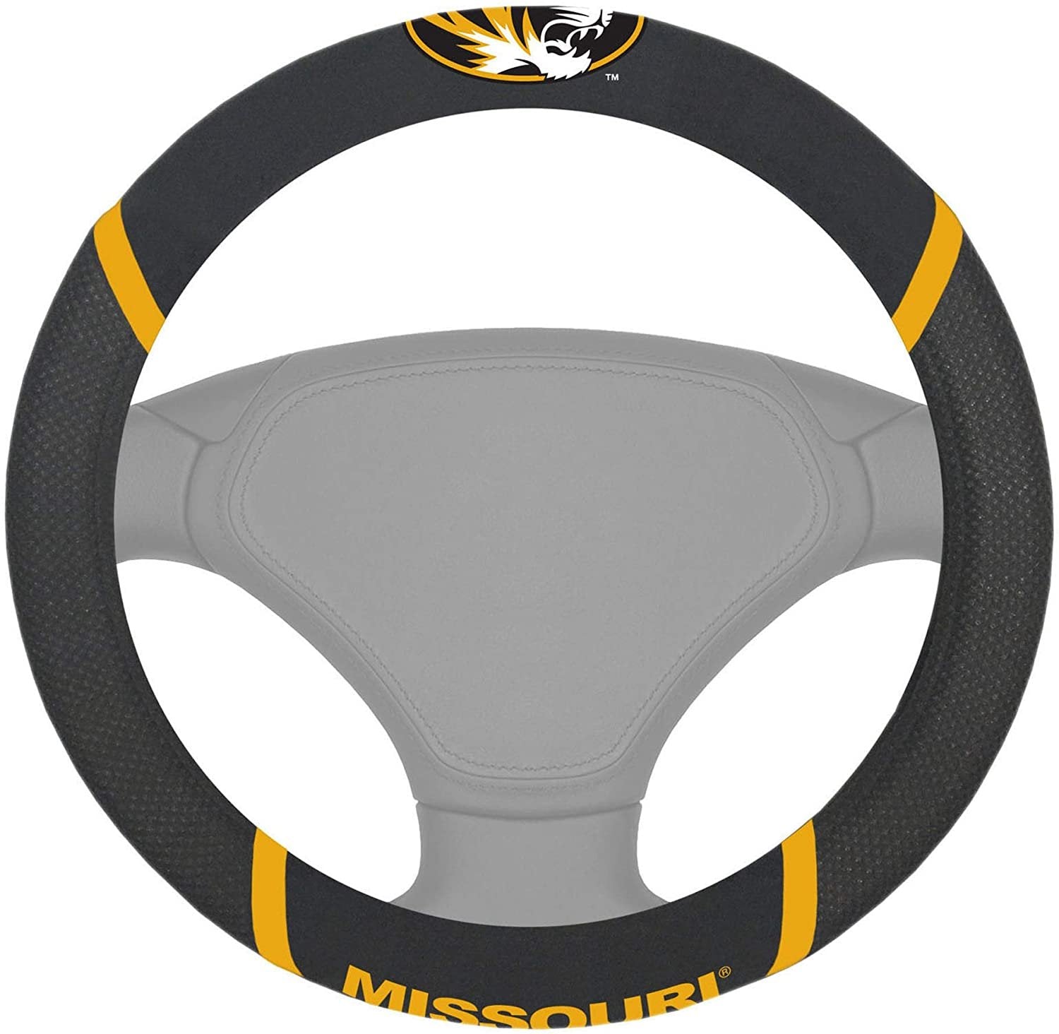 Missouri Tigers Steering Wheel Cover Premium Embroidered Black 15 Inch University of 1