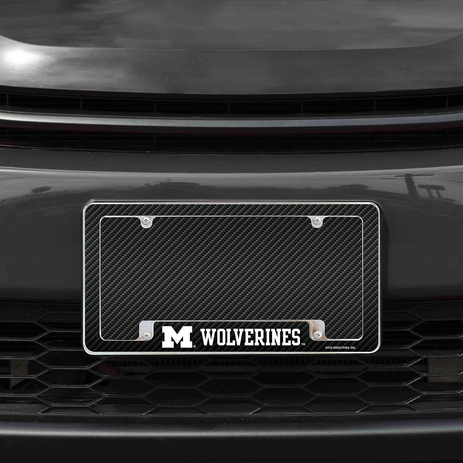 University of Michigan Wolverines Metal License Plate Frame Chrome Tag Cover 12x6 Inch Carbon Fiber Design 2