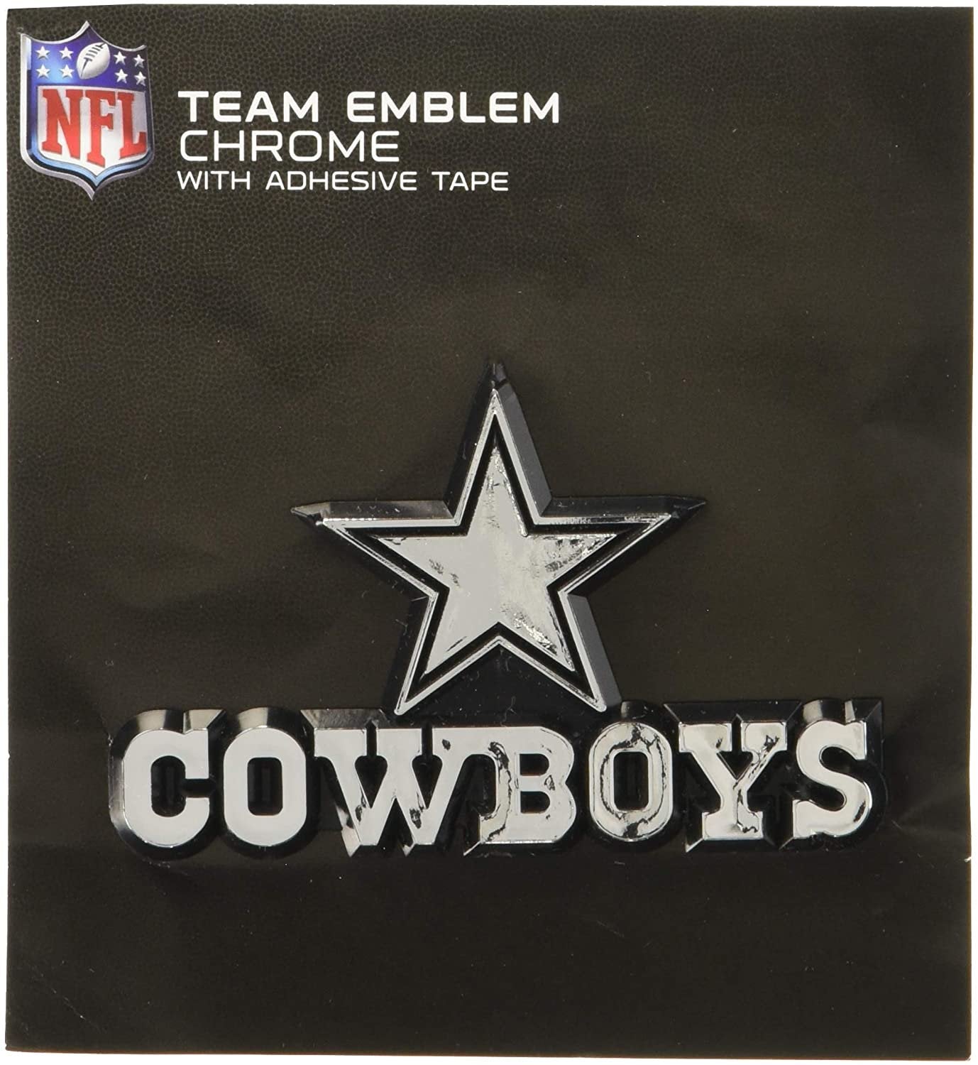 Dallas Cowboys Auto Emblem, Silver Chrome Color Raised Decal, Molded Plastic, Adhesive Backing, 3.5 Inch