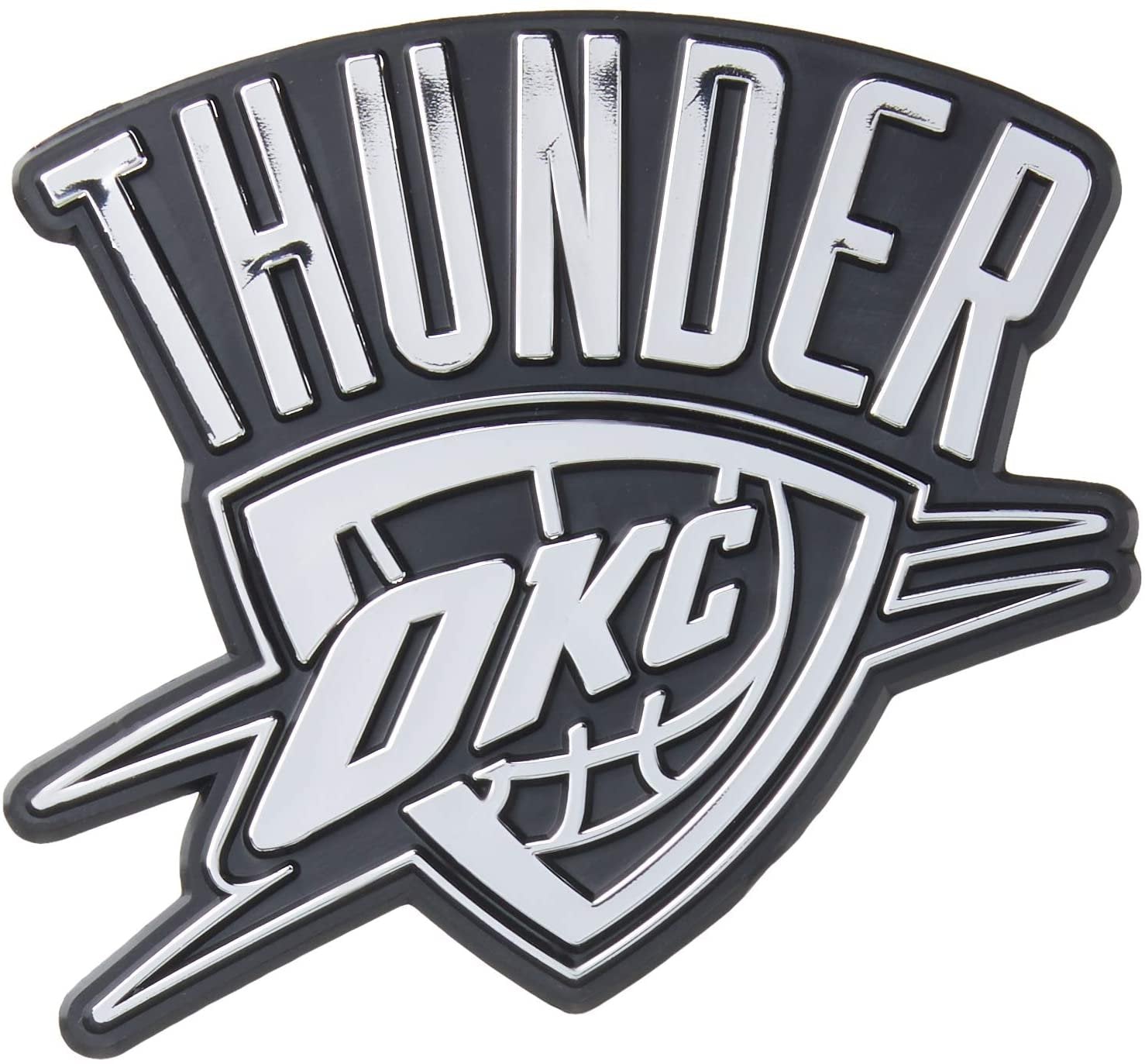 Oklahoma City Thunder Silver Chrome Color Auto Emblem, Raised Molded Plastic, 3.5 Inch, Adhesive Tape Backing 1