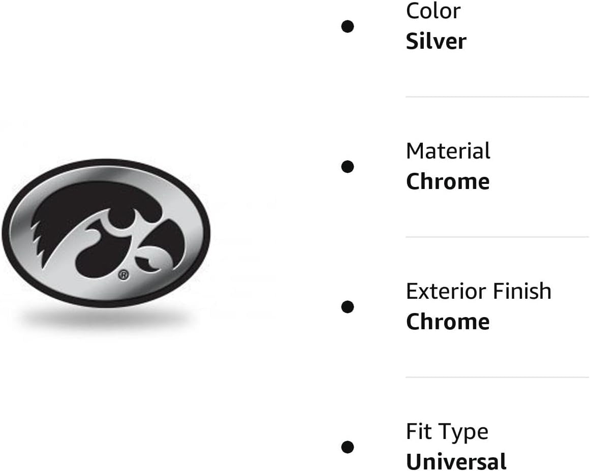 University of Iowa Hawkeyes Auto Emblem, Silver Chrome Color, Raised Molded Plastic, 3.5 Inch, Adhesive Tape Backing 2