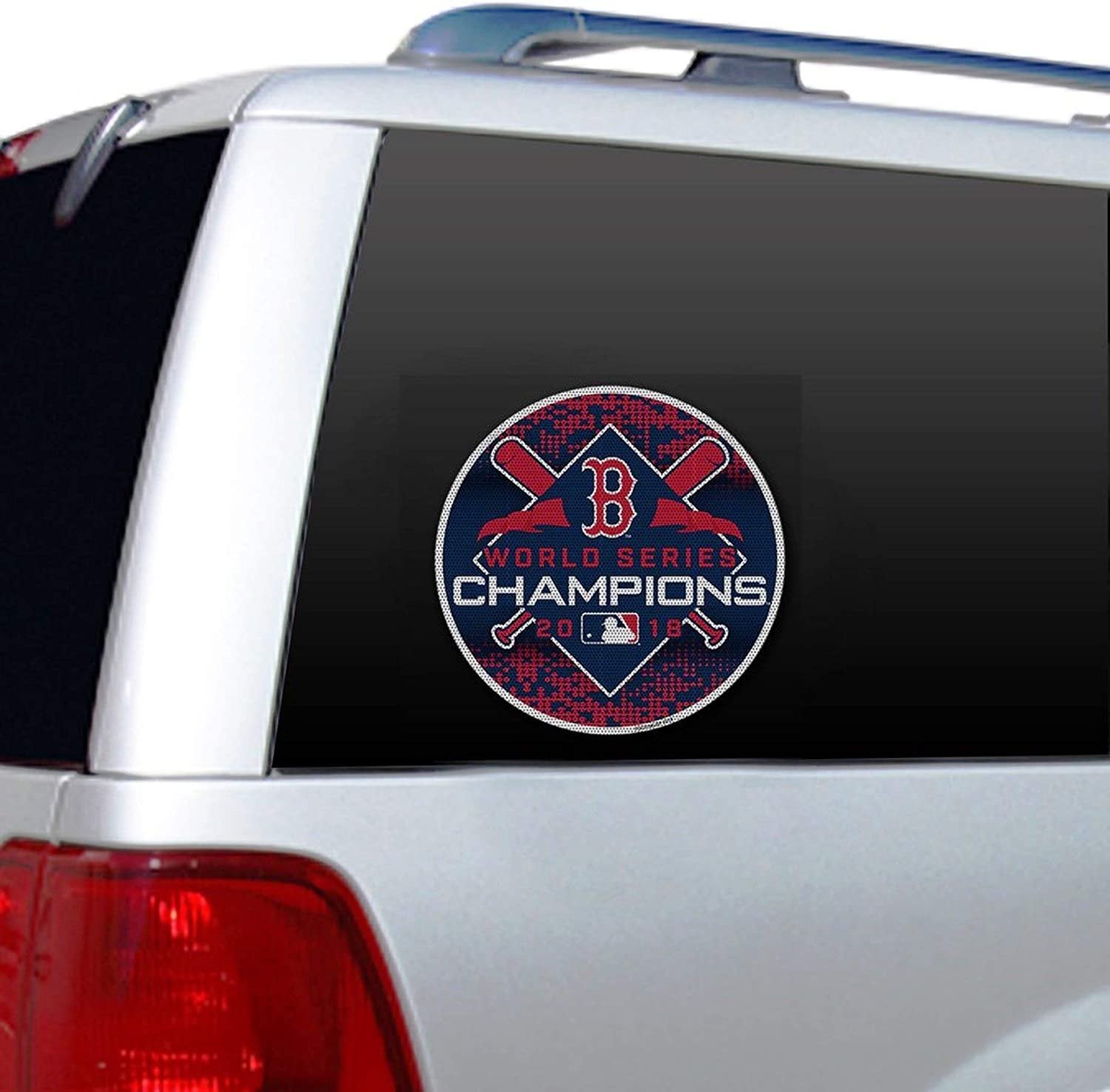 Boston Red Sox 2018 World Series Champions Large Perforated One-Way Vision Window Film Auto Die Cut Glass Decal Emblem Sticker Logo Baseball 2