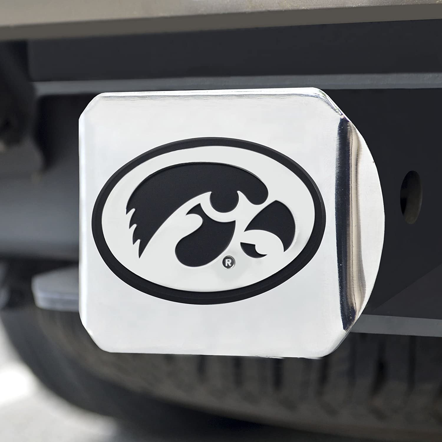 University of Iowa Hawkeyes Hitch Cover Solid Metal with Raised Chrome Metal Emblem 2" Square Type III