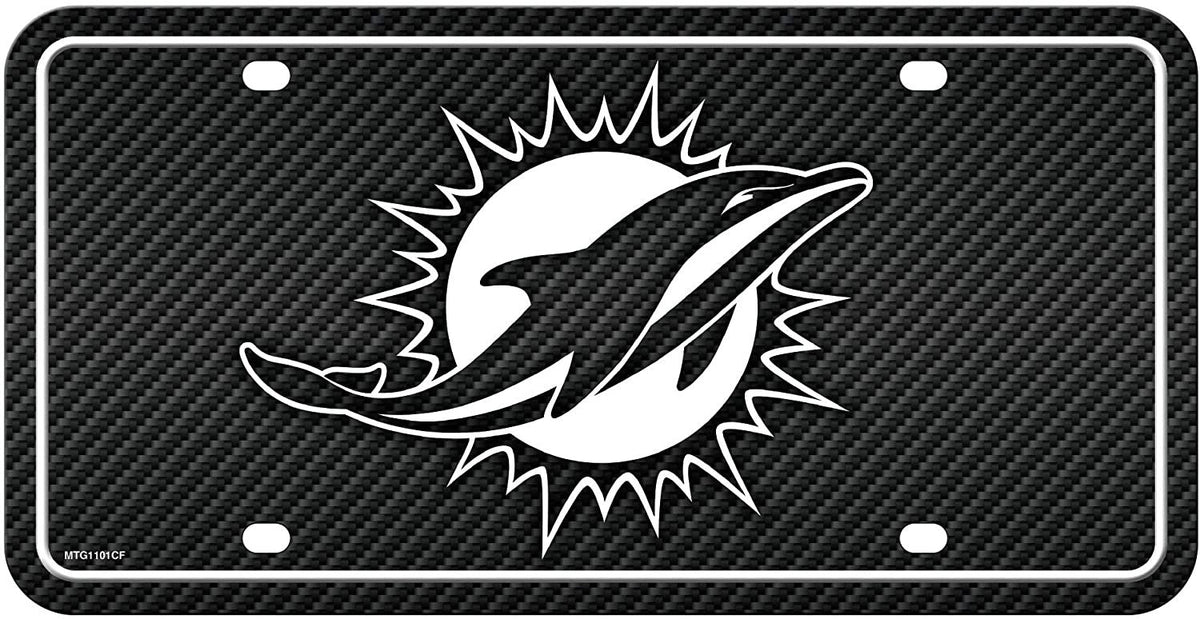 Miami Dolphins Metal Auto Tag License Plate, Carbon Fiber Design, 6x12 Inch