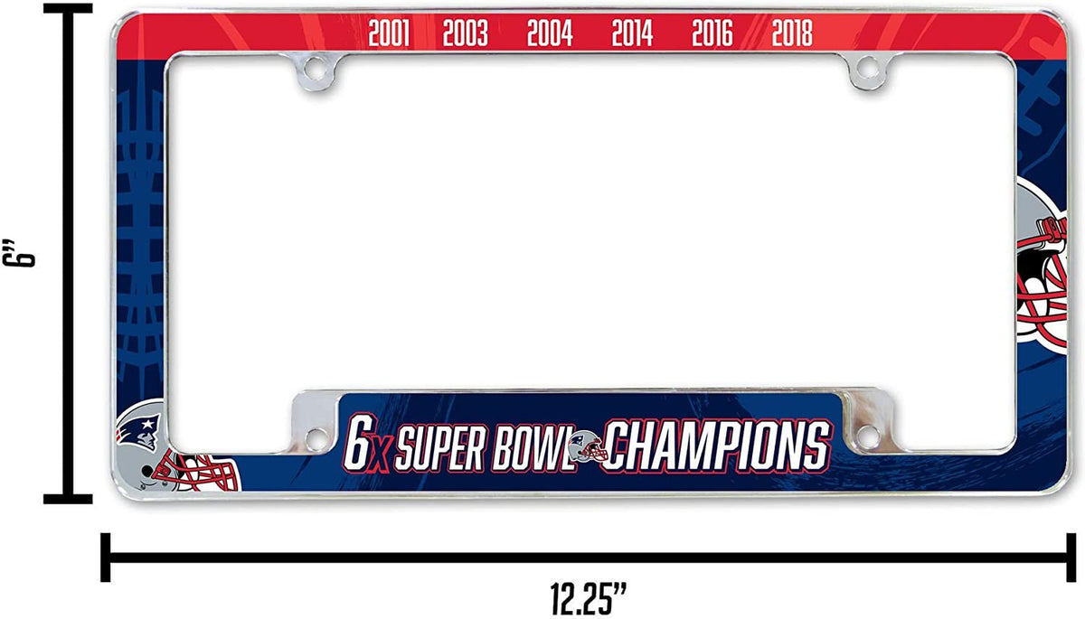 New England Patriots 6-Time 6X Champions Metal License Plate Frame Chrome Tag Cover 6x12 Inch 4