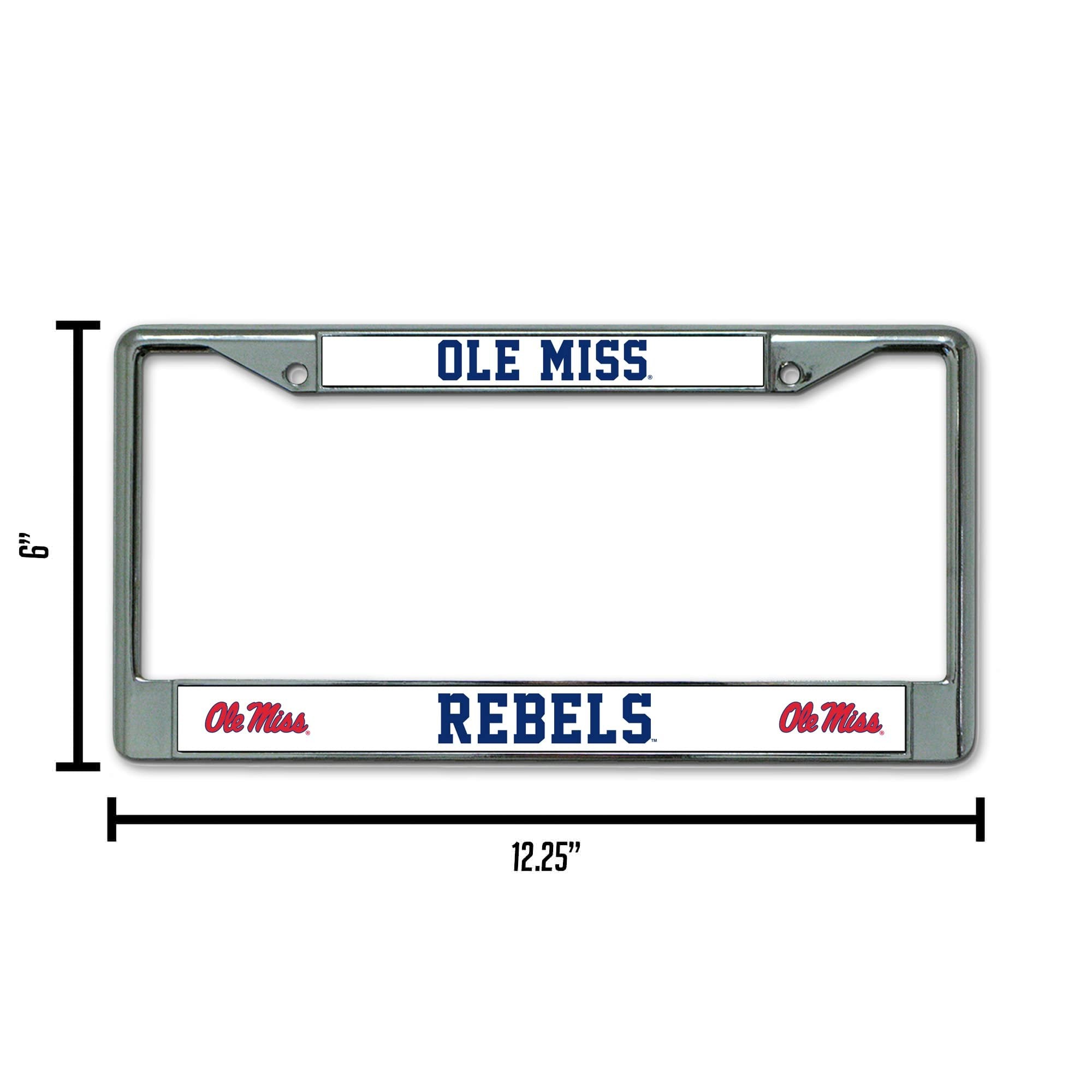 University of Mississippi Rebels Ole Miss Premium Metal License Plate Frame Chrome Tag Cover, 12x6 Inch 6
