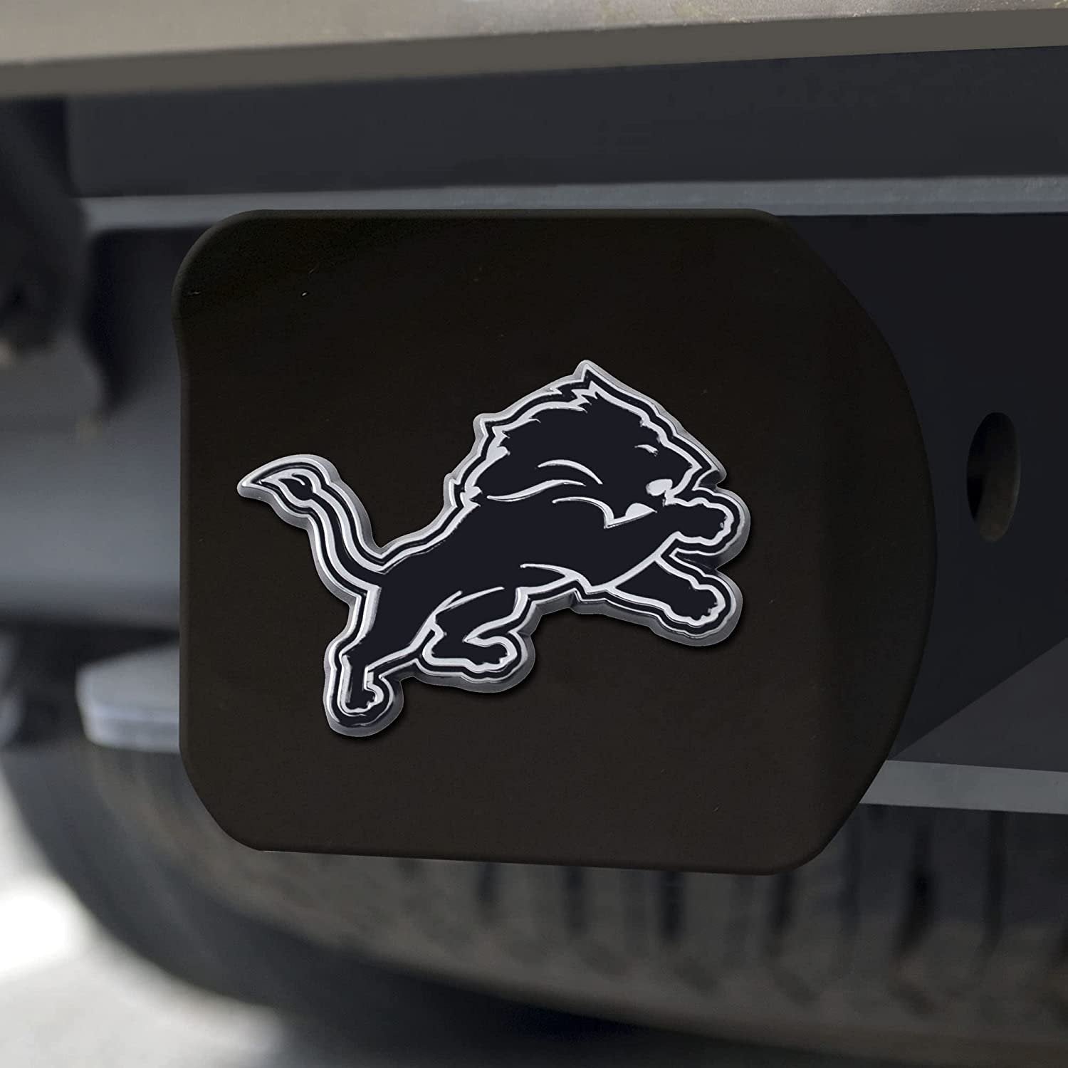 NFL Detroit Lions Metal Hitch Cover, Black, 2" Square Type III Hitch Cover
