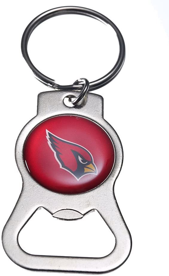 Arizona Cardinals Premium Solid Metal Bottle Opener Keychain, Silver Key Ring, Team Logo