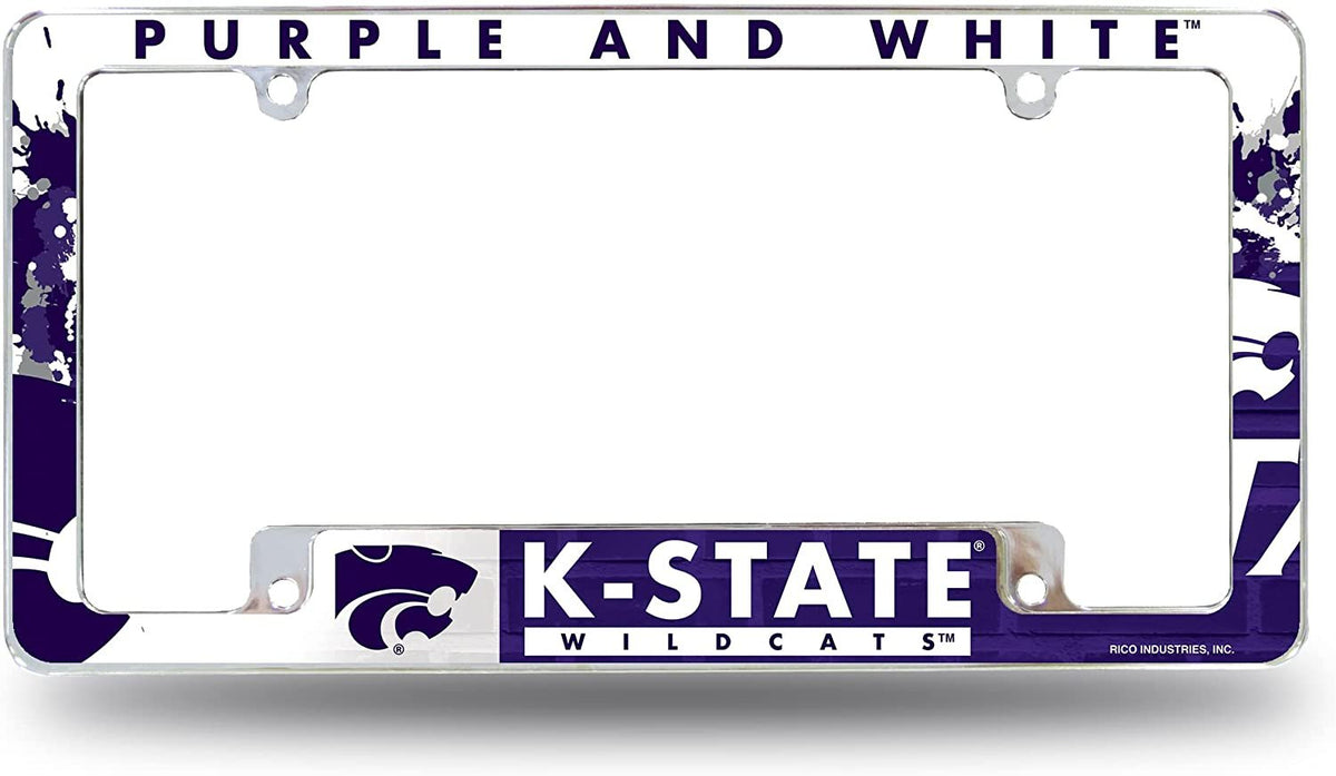 Kansas State University Wildcats Metal License Plate Frame Tag Cover All Over Design 12x6 Inch 1