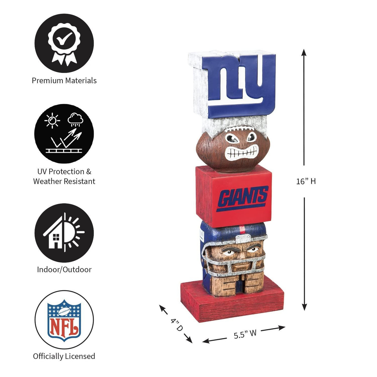 New York Giants Garden Statue, Tiki Totem Style, Logo Design, Outdoor or Indoor Use, 16 Inch Tall, Beautiful Hand Painted Resin Construction 3