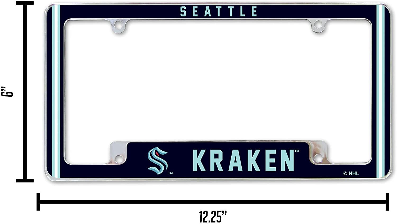 Seattle Kraken Metal License Plate Frame Chrome Tag Cover Alternate Design 6x12 Inch 5
