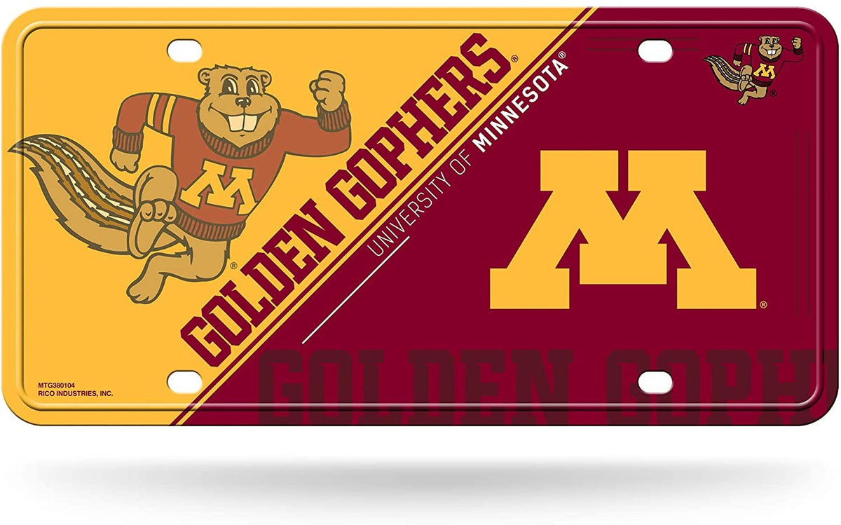 University of Minnesota Golden Gophers Metal Auto Tag License Plate, Split Design, 6x12 Inch