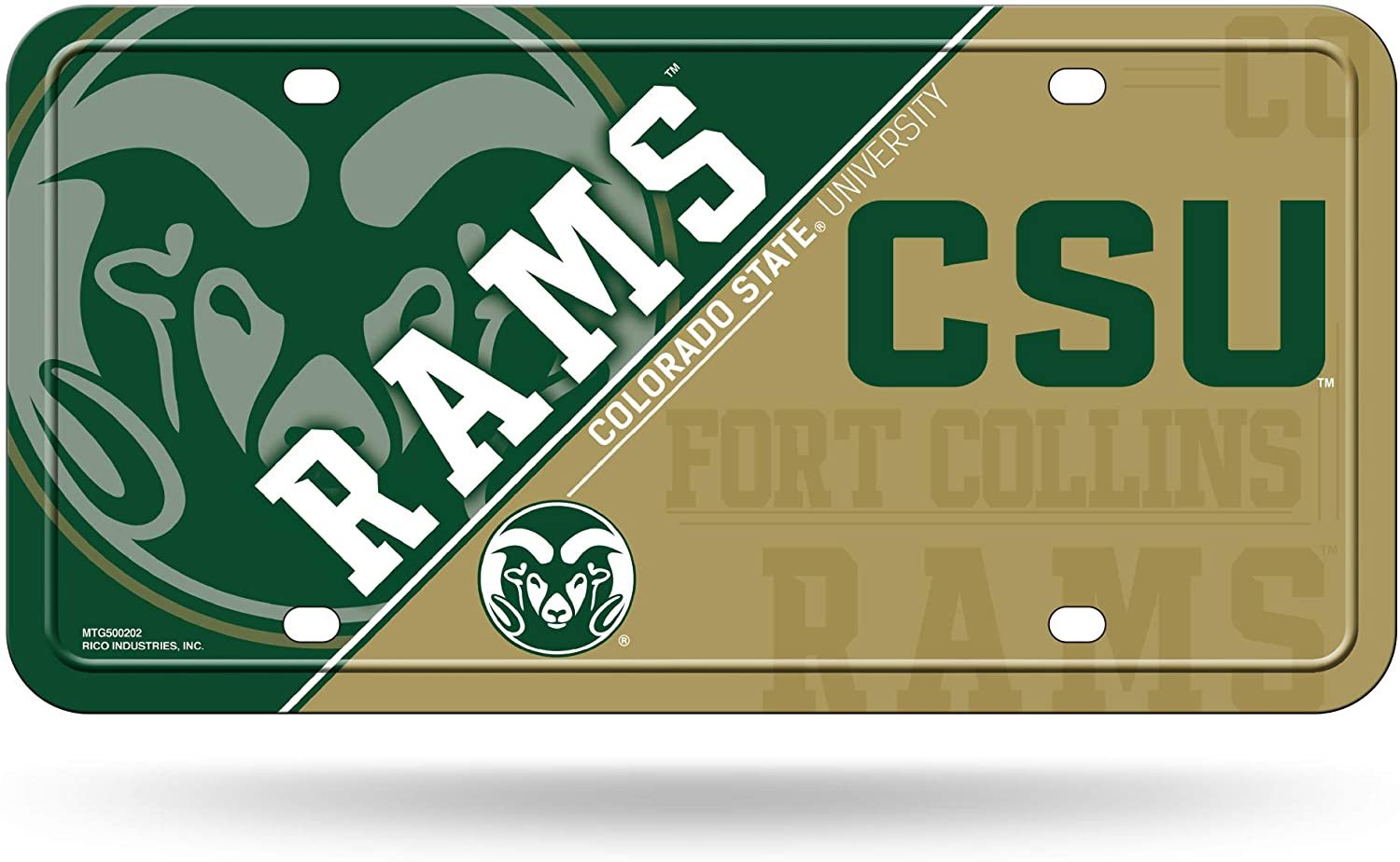 Colorado State University Rams Metal Auto Tag License Plate, Split Design, 6x12 Inch