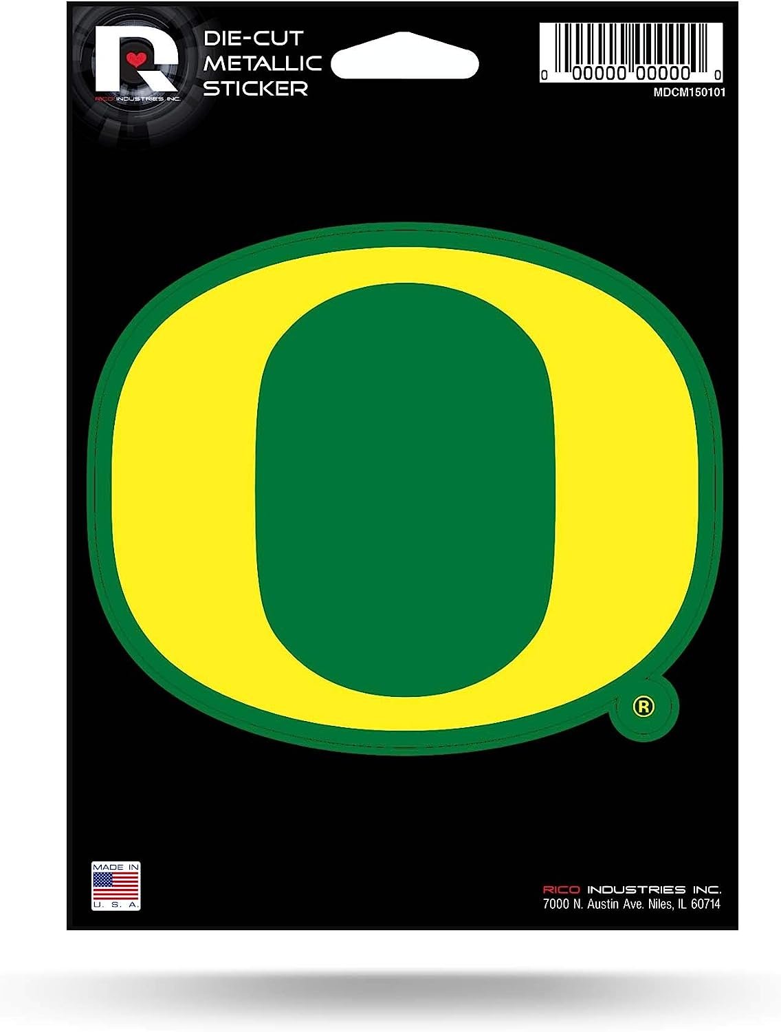University of Oregon Ducks 5 Inch Die Cut Flat Vinyl Decal Sticker, Chrome Metallic Shimmer Design, Full Adhesive Backing