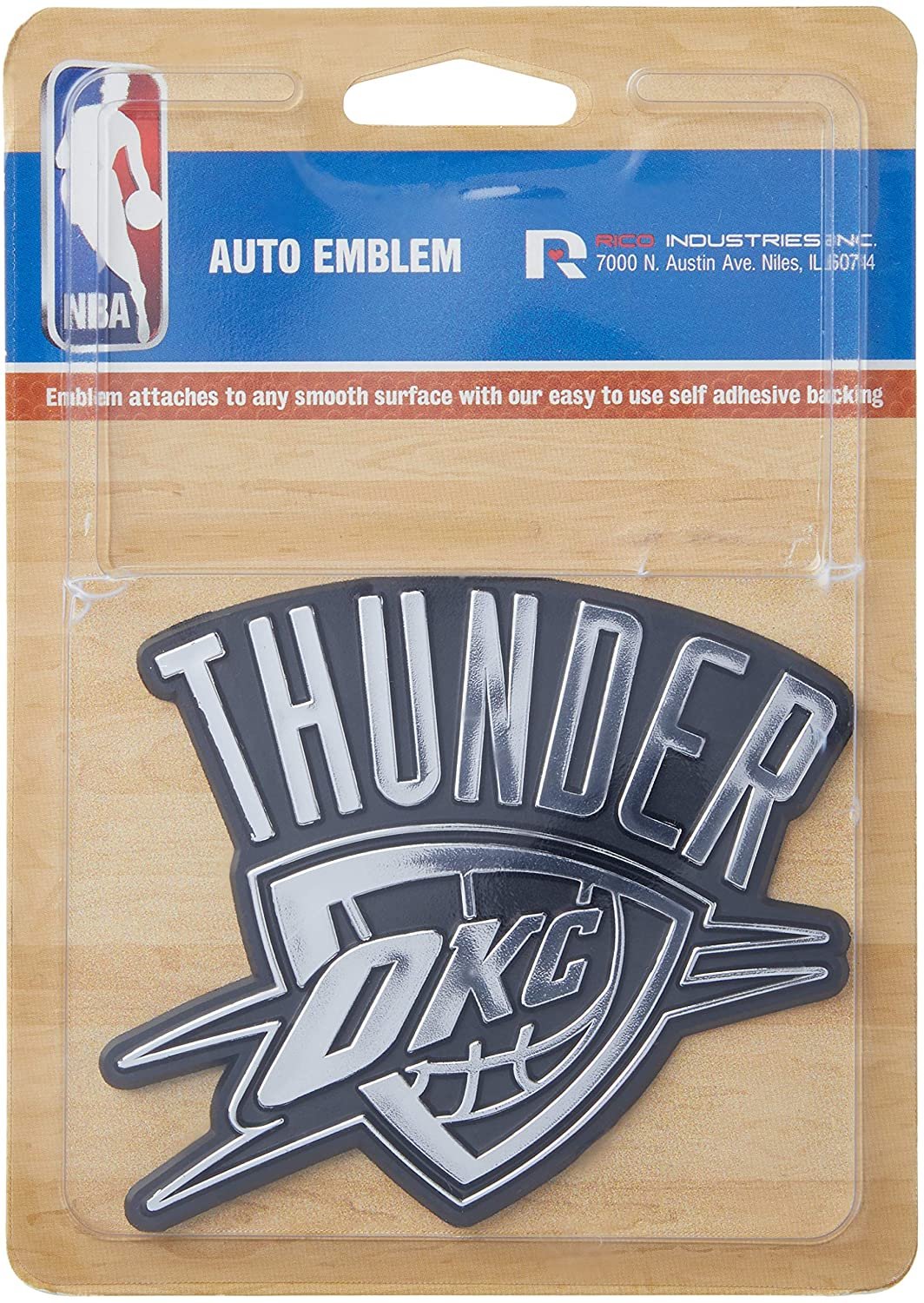 Oklahoma City Thunder Silver Chrome Color Auto Emblem, Raised Molded Plastic, 3.5 Inch, Adhesive Tape Backing 2