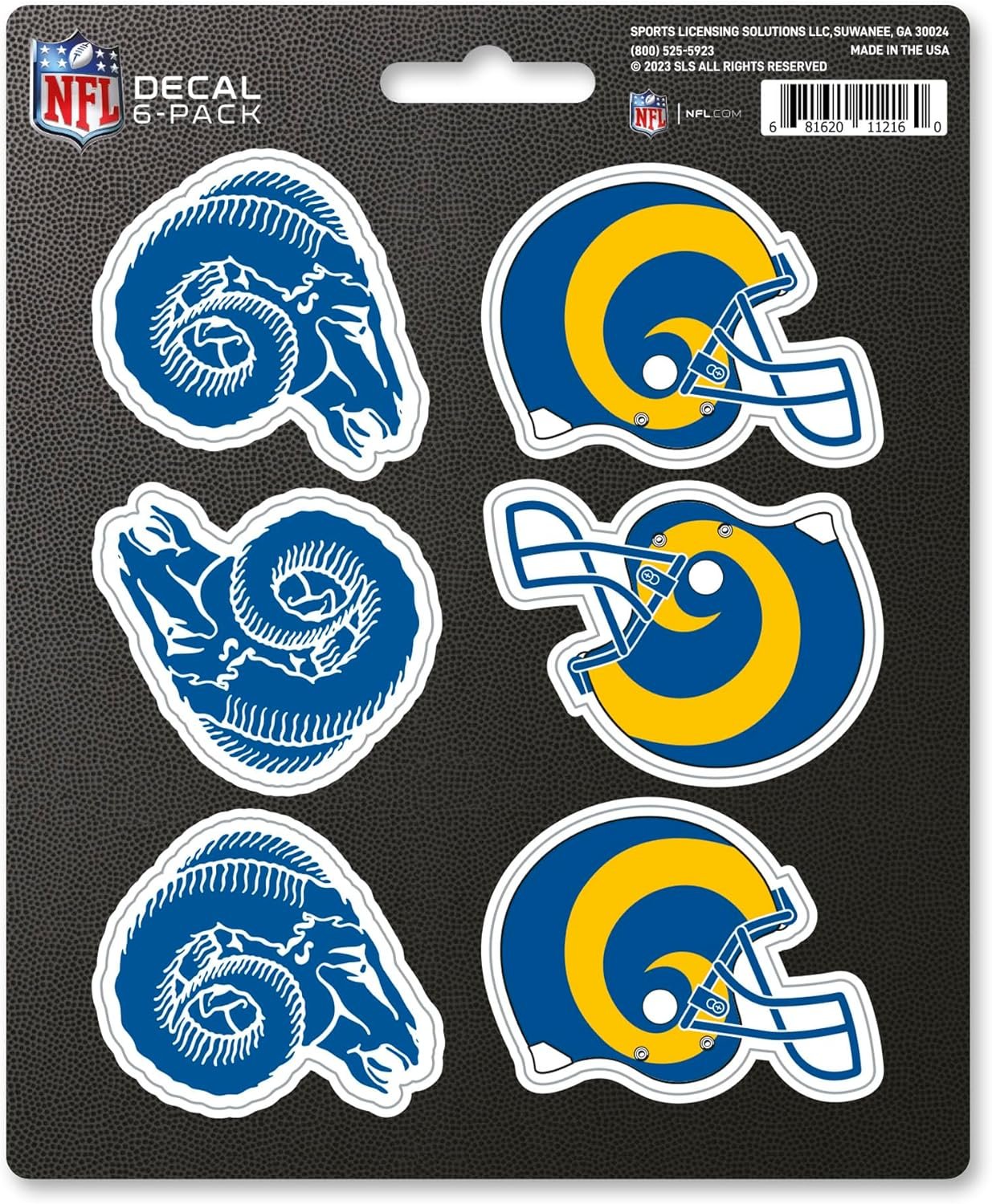 Los Angeles Rams 6-Piece Decal Sticker Set, Vintage Retro Logo, 5x6 Inch Sheet, Gift for football fans for any hard surfaces around home, automotive, personal items 1
