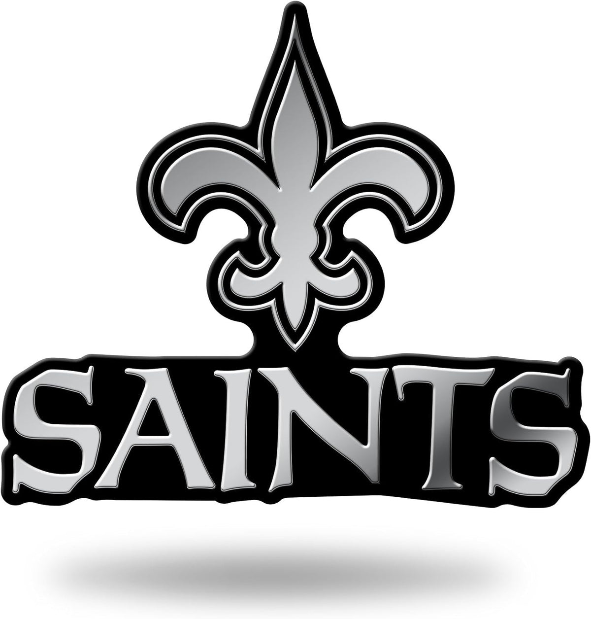 New Orleans Saints Auto Emblem, Silver Chrome Color, Raised Molded Plastic, 3.5 Inch, Adhesive Tape Backing