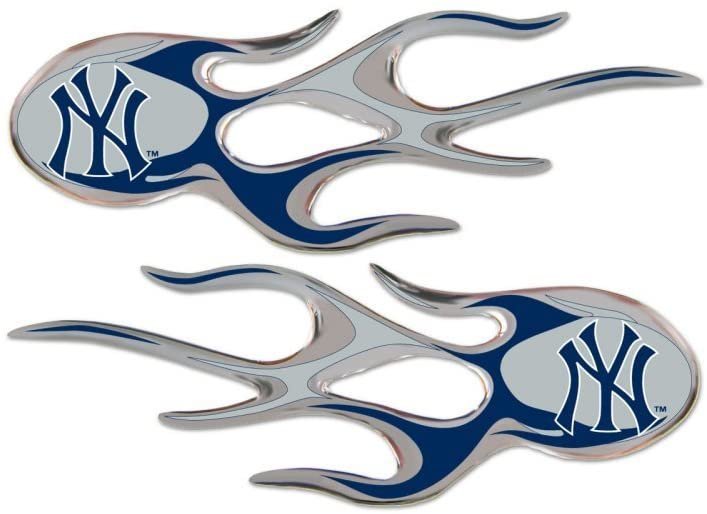 New York Yankees Pair of Decal Sticker Emblem, Air Puffed Raised, Micro Flame Design, Full Adhesive Backing, 2x5 Inch Each 1