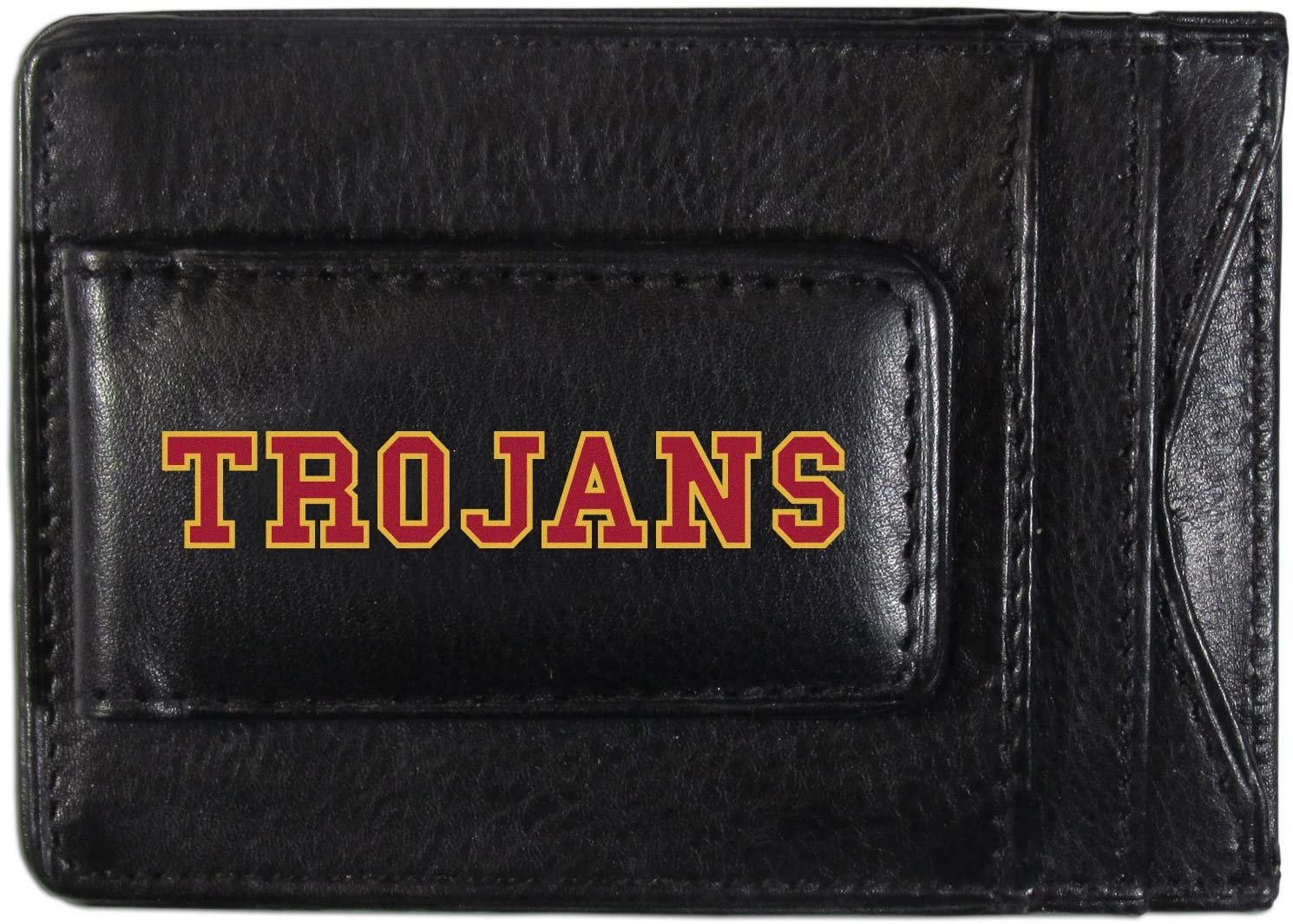 University of Southern California USC Trojans Black Leather Wallet, Front Pocket Magnetic Money Clip, Printed Logo 1