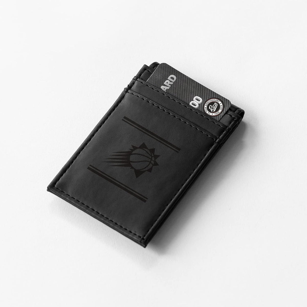 Phoenix Suns Premium Black Leather Wallet, Front Pocket Magnetic Money Clip, Laser Engraved, Vegan