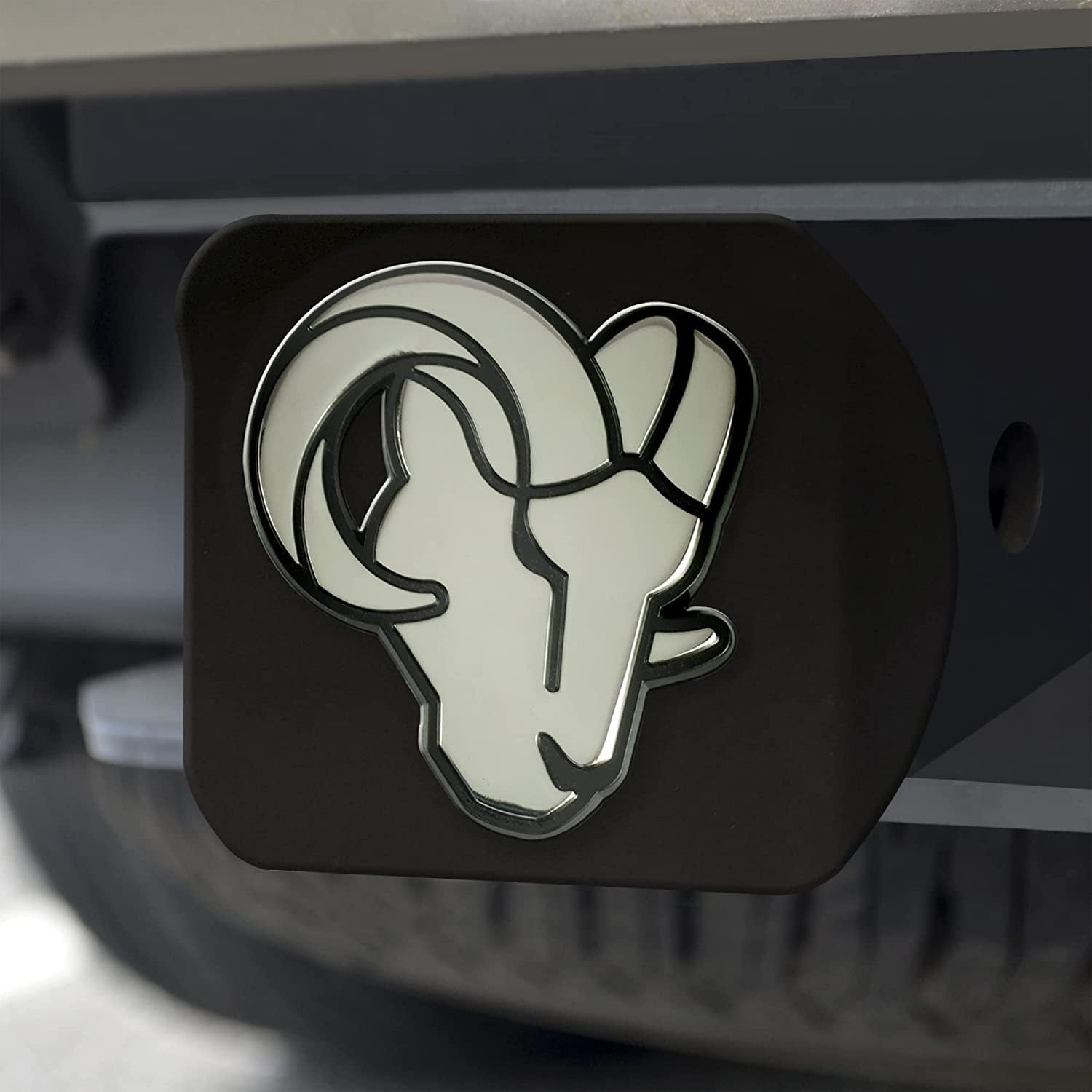 NFL Los Angeles Rams Metal Hitch Cover, Black, 2" Square Type III Hitch Cover