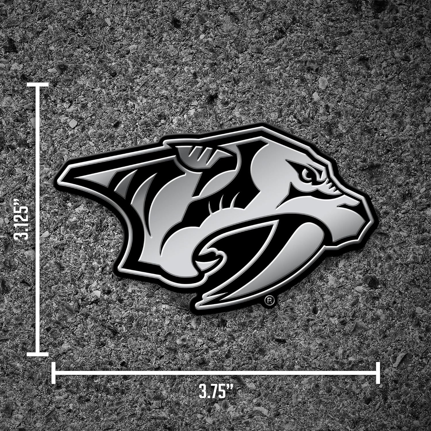 Nashville Predators Auto Emblem, Silver Chrome Color, Raised Molded Plastic, 3.5 Inch, Adhesive Tape Backing 3