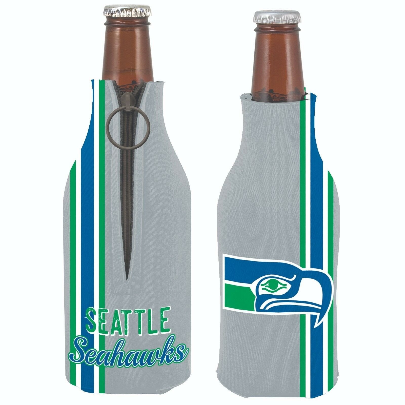 Seattle Seahawks 2-PACK Zipper BOTTLE Retro THROWBACK Koozie Neoprene Football 1