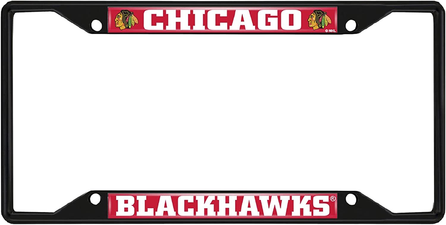 FANMATS 31380 Chicago Blackhawks Metal License Plate Frame Black Finish