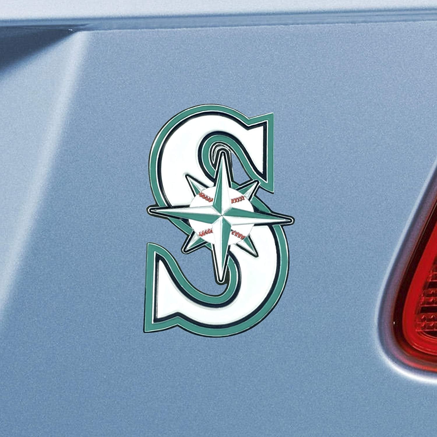 Seattle Mariners Premium Solid Metal Raised Auto Emblem, Team Color, Shape Cut, Adhesive Backing 2