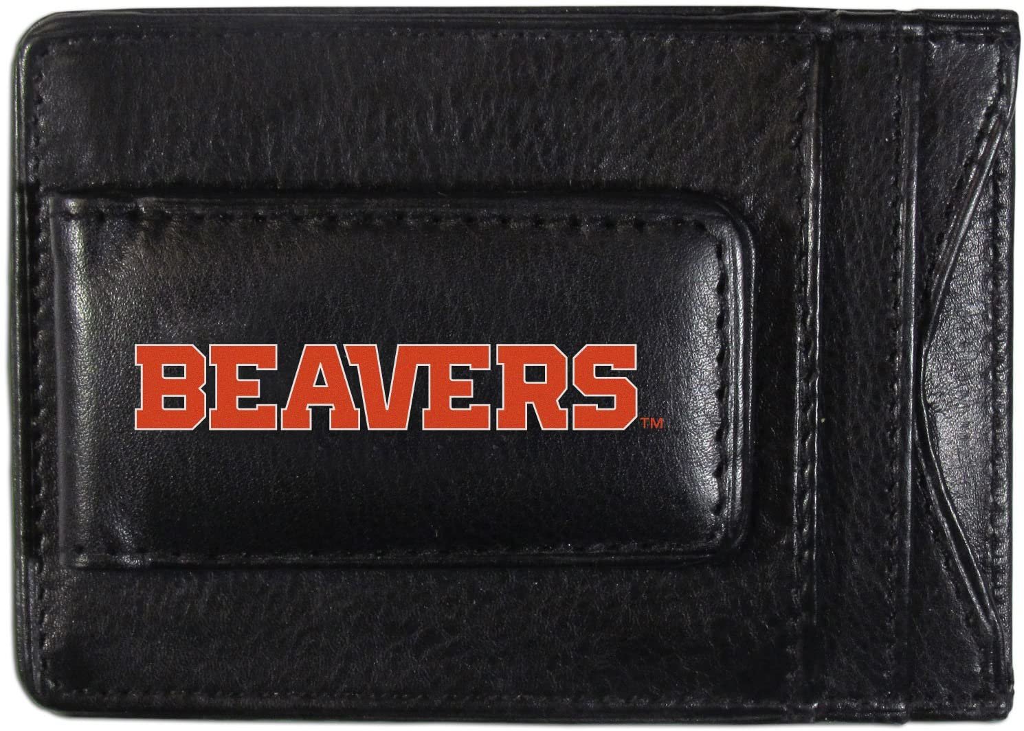 Oregon State University Beavers Black Leather Wallet, Front Pocket Magnetic Money Clip, Printed Logo 1