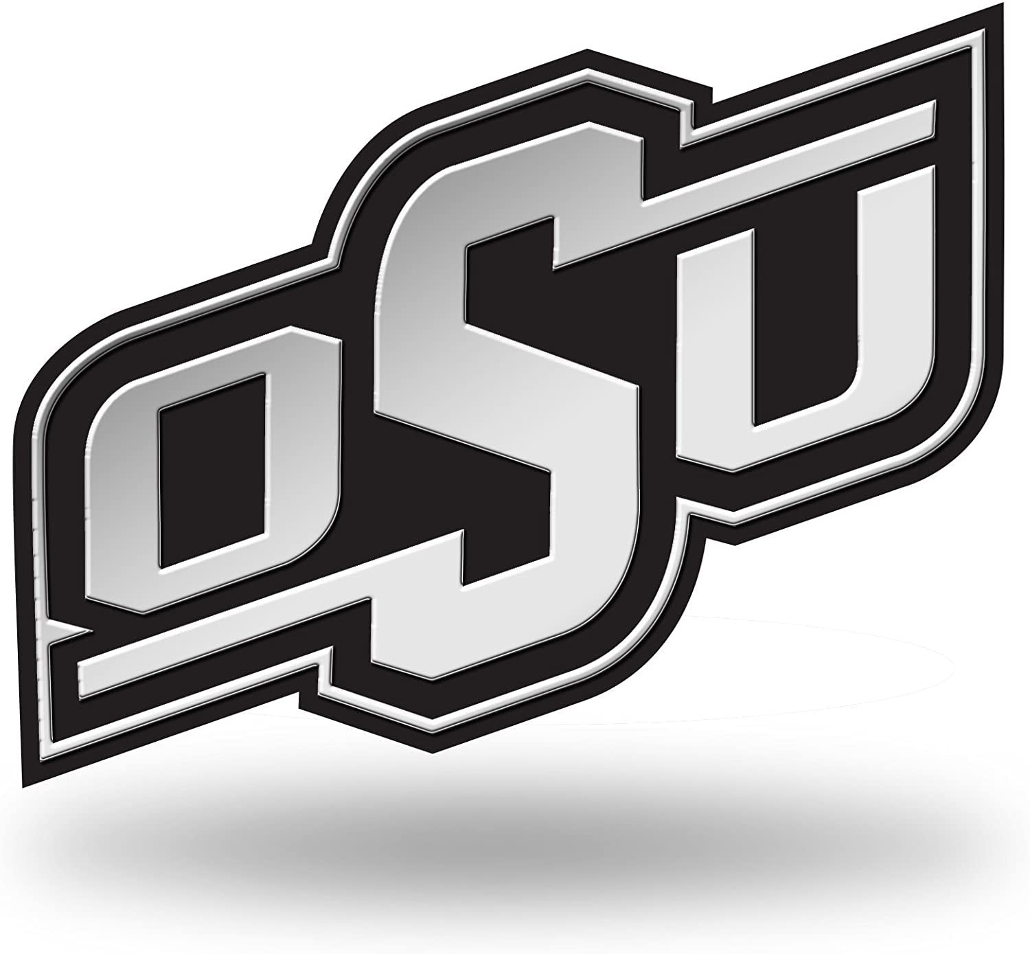 Oklahoma State University Cowboys Silver Chrome Color Auto Emblem, Raised Molded Plastic, 3.5 Inch, Adhesive Tape Backing